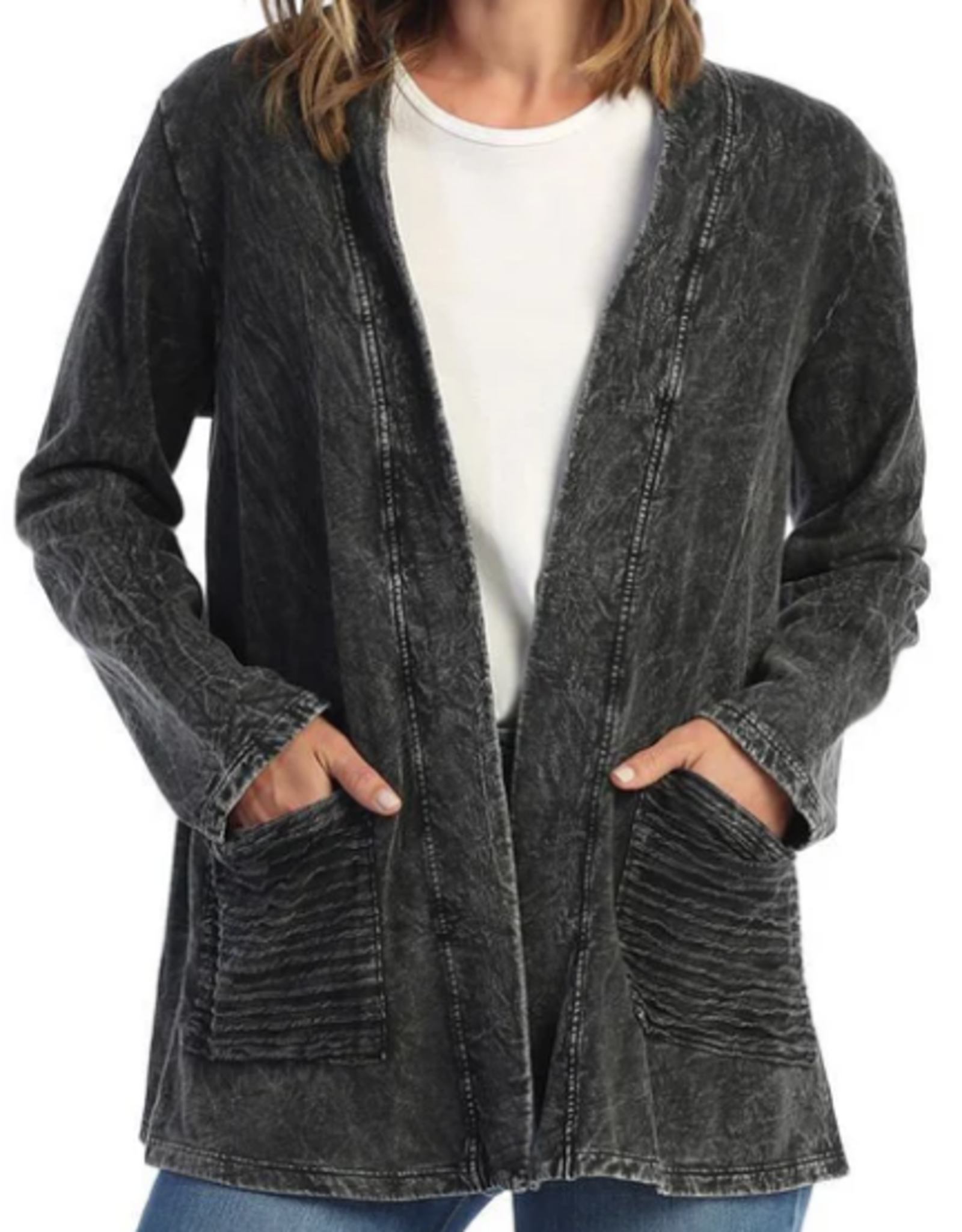 Jess & Jane Jess & Jane Black Mineral Washed Open Cardigan AR