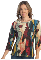 Jess & Jane Jess & Jane Multi Color Abstract Print 3/4 Sleeve Top LK