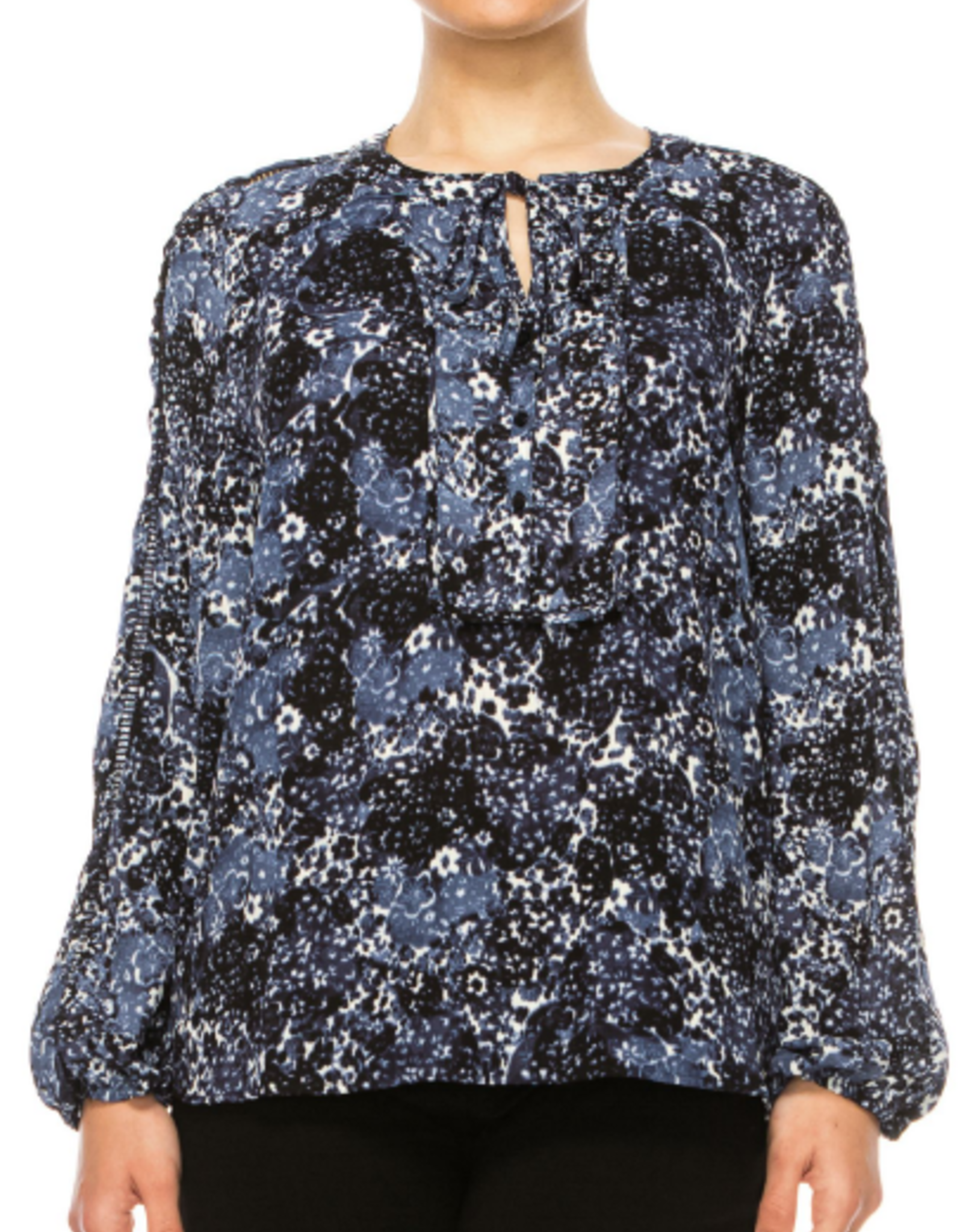 Zac & Rachel Zac & Rachel Navy Floral Print Round Neck Long Sleeve BK