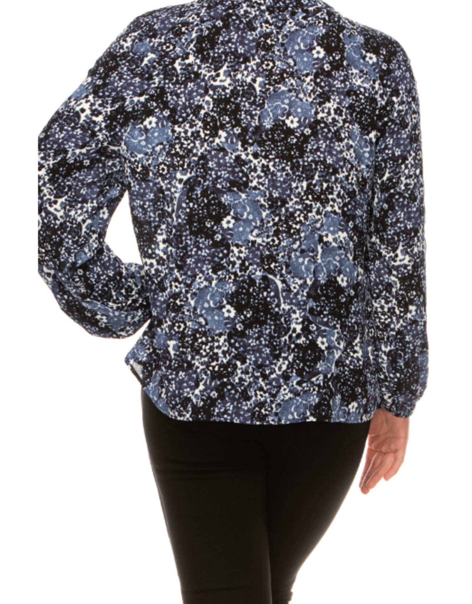 Zac & Rachel Zac & Rachel Navy Floral Print Round Neck Long Sleeve BK