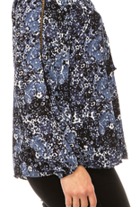 Zac & Rachel Zac & Rachel Navy Floral Print Round Neck Long Sleeve BK