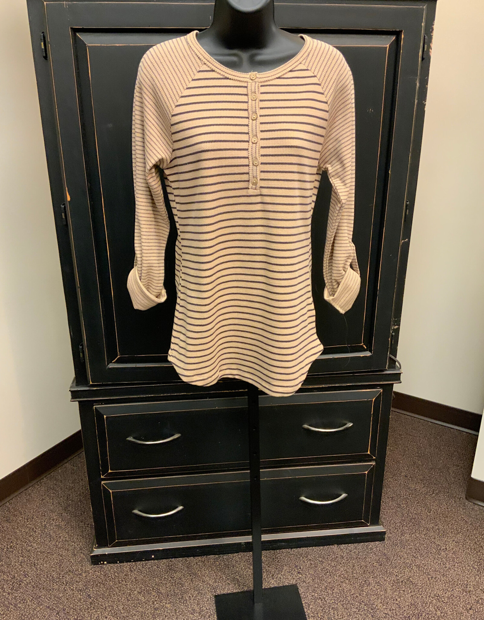 Doe and Rae Doe And Rae Sand Stripe Long Sleeve Henley BO
