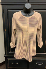 Doe and Rae Doe And Rae Sand Stripe Long Sleeve Henley BO