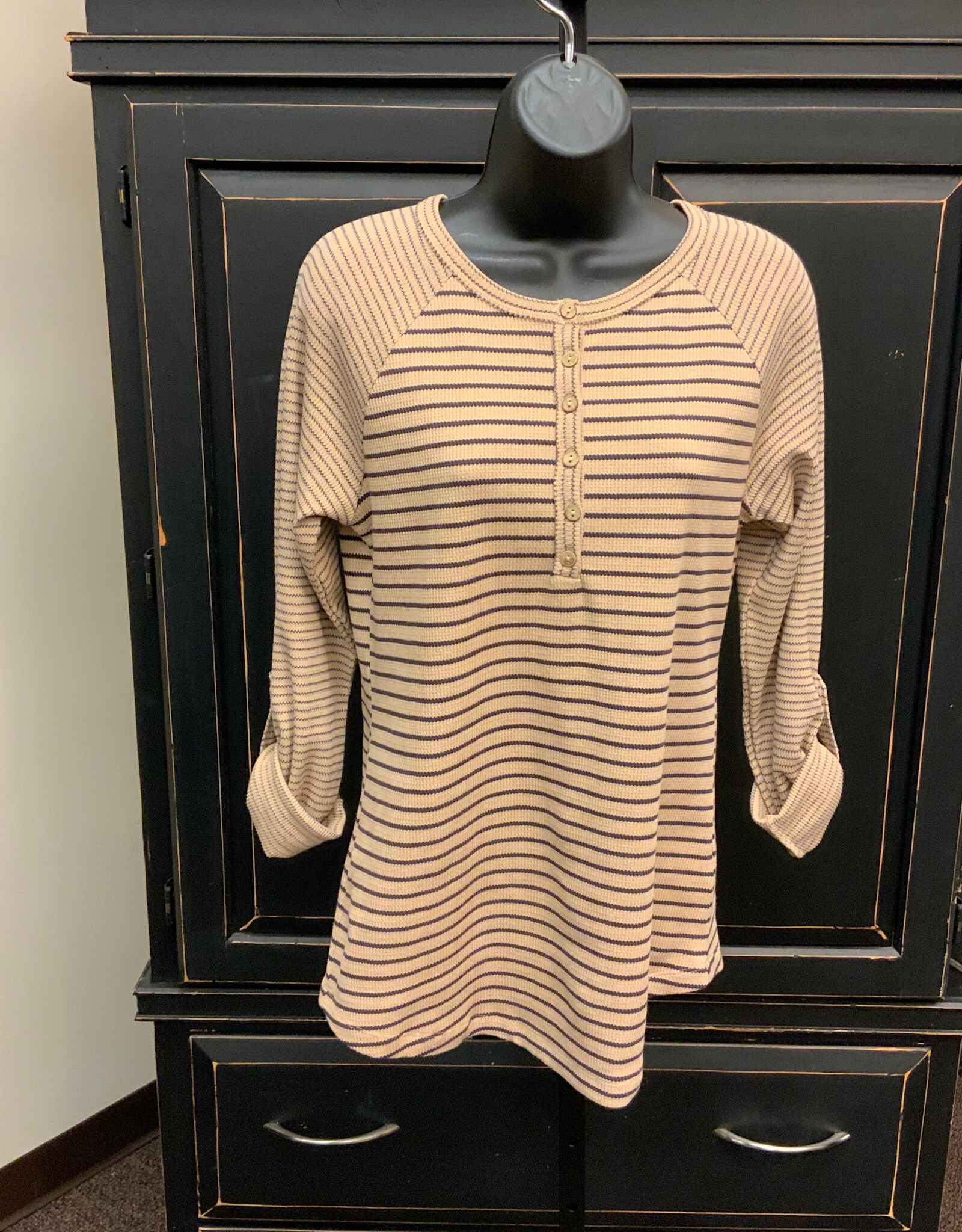 Doe and Rae Doe And Rae Sand Stripe Long Sleeve Henley BO