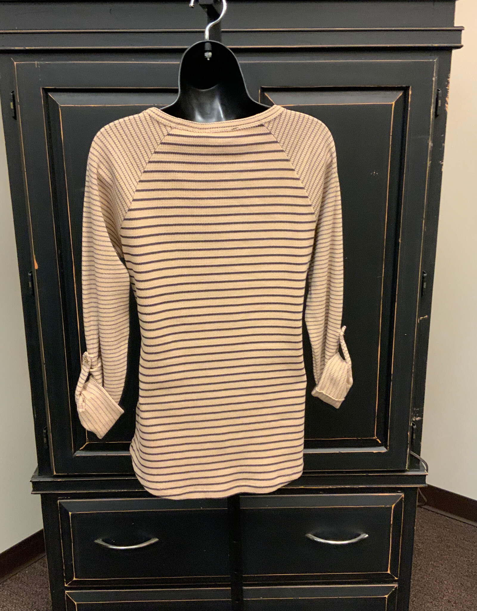 Doe and Rae Doe And Rae Sand Stripe Long Sleeve Henley BO