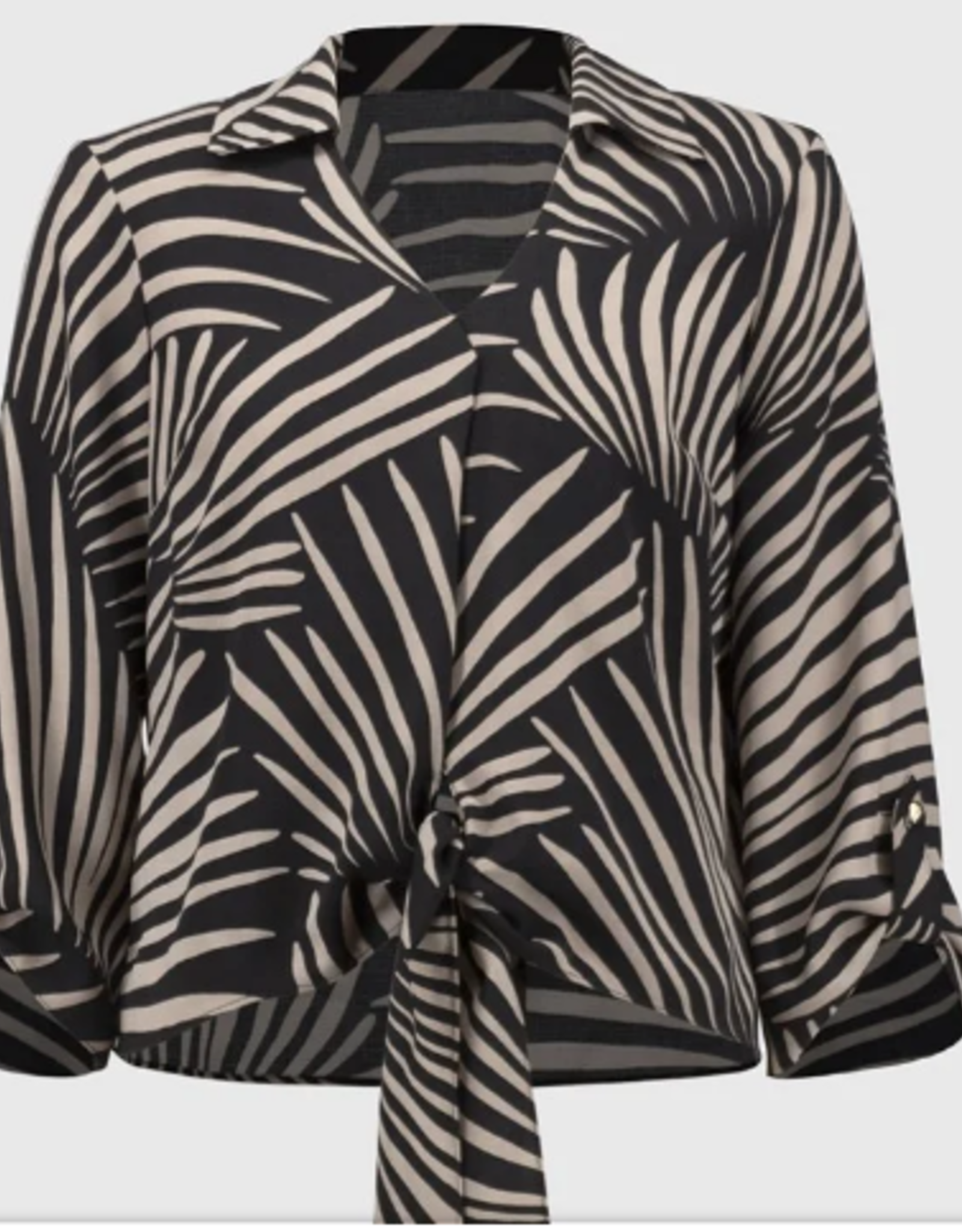 Joseph Ribkoff Joseph Ribkoff Black/Tan V-Neck 3/4 Sleeve Tie Front Top
