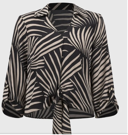 Joseph Ribkoff Joseph Ribkoff Black/Tan V-Neck 3/4 Sleeve Tie Front Top