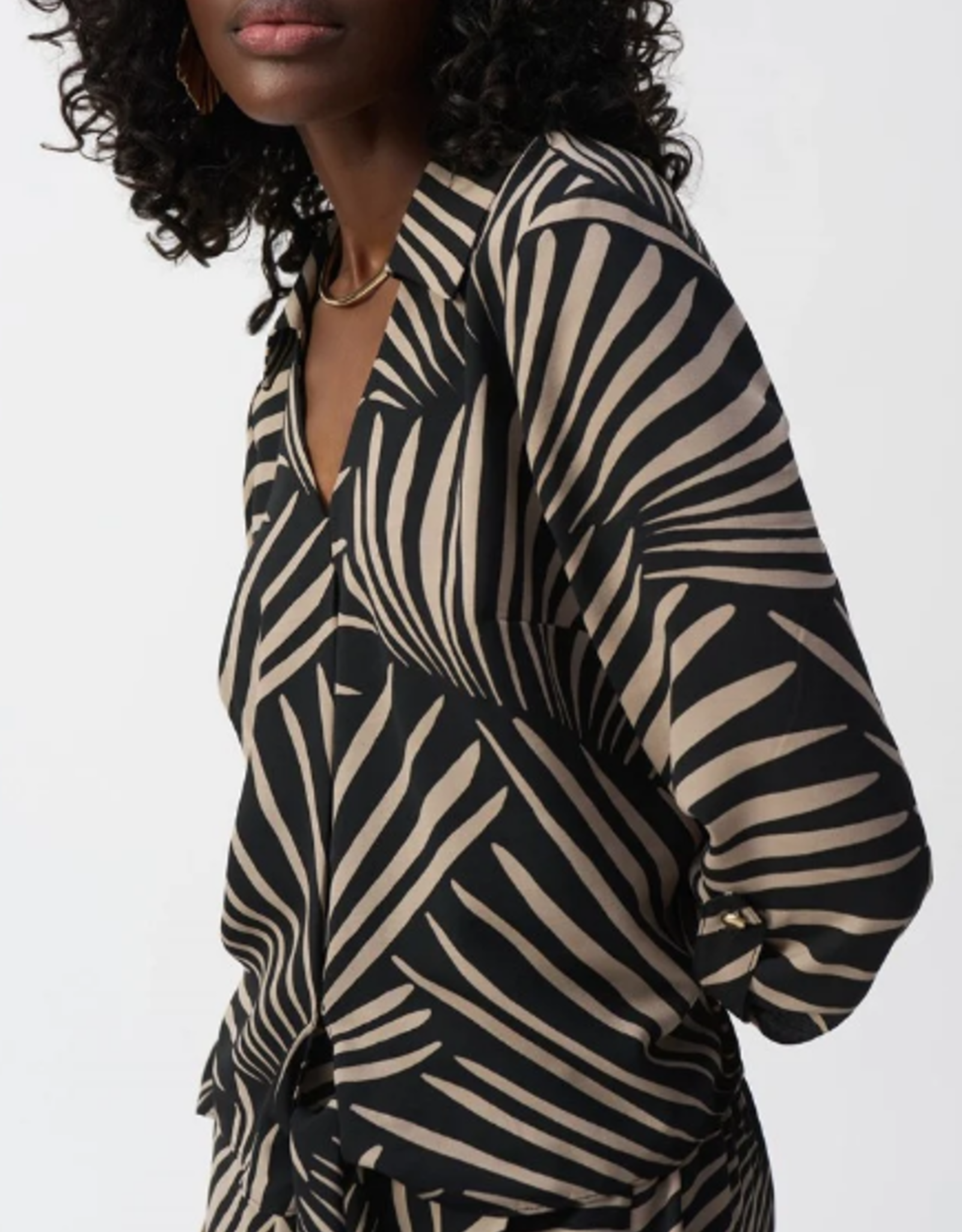 Joseph Ribkoff Joseph Ribkoff Black/Tan V-Neck 3/4 Sleeve Tie Front Top