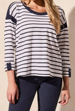 Tribal Tribal Navy/White  Boat Neck 3/4 Sleeve Top