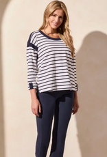Tribal Tribal Navy/White  Boat Neck 3/4 Sleeve Top