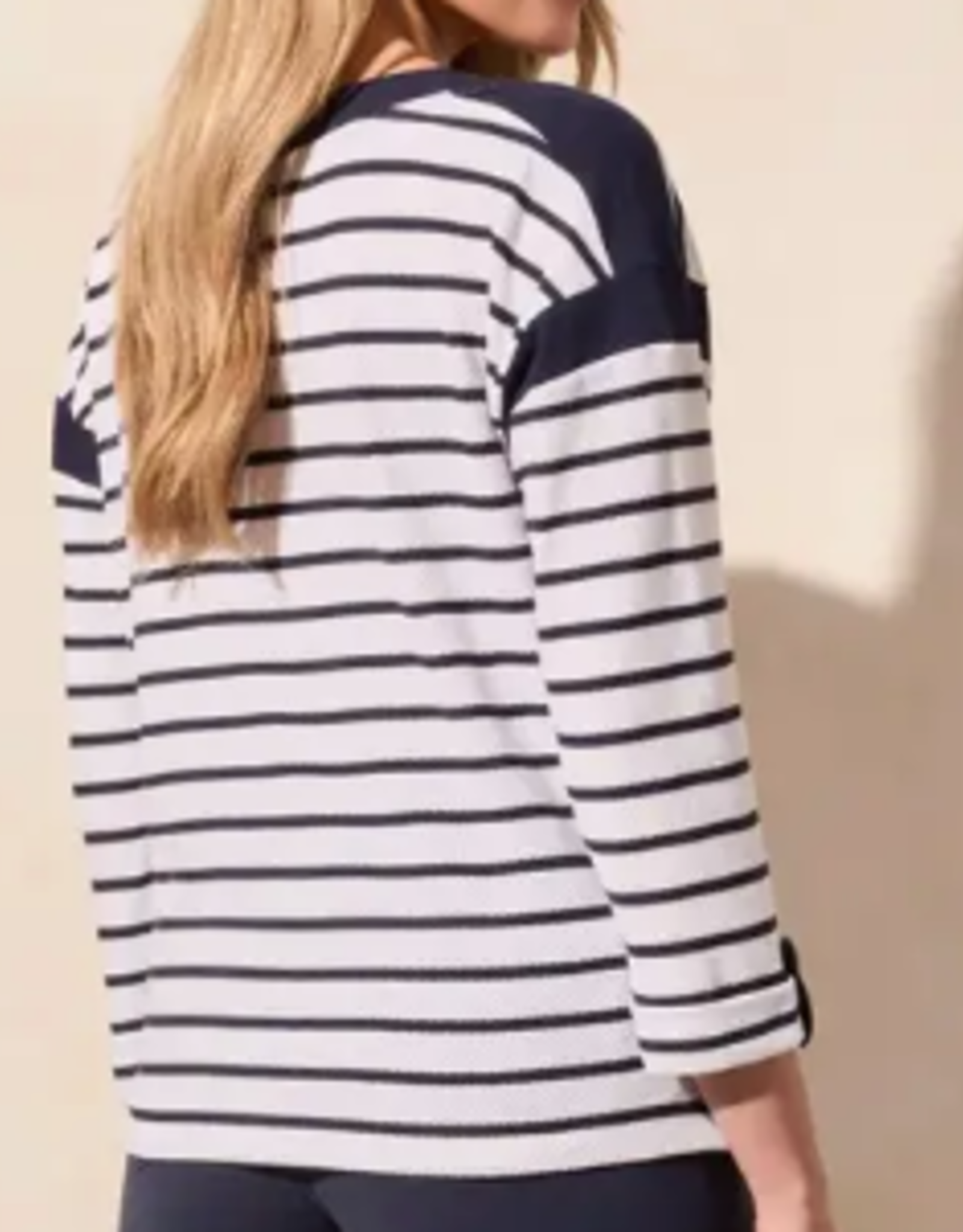 Tribal Tribal Navy/White  Boat Neck 3/4 Sleeve Top