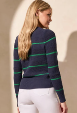 Tribal Tribal Jet Blue Round Neck Green  Stripe Detail L/S Sweater