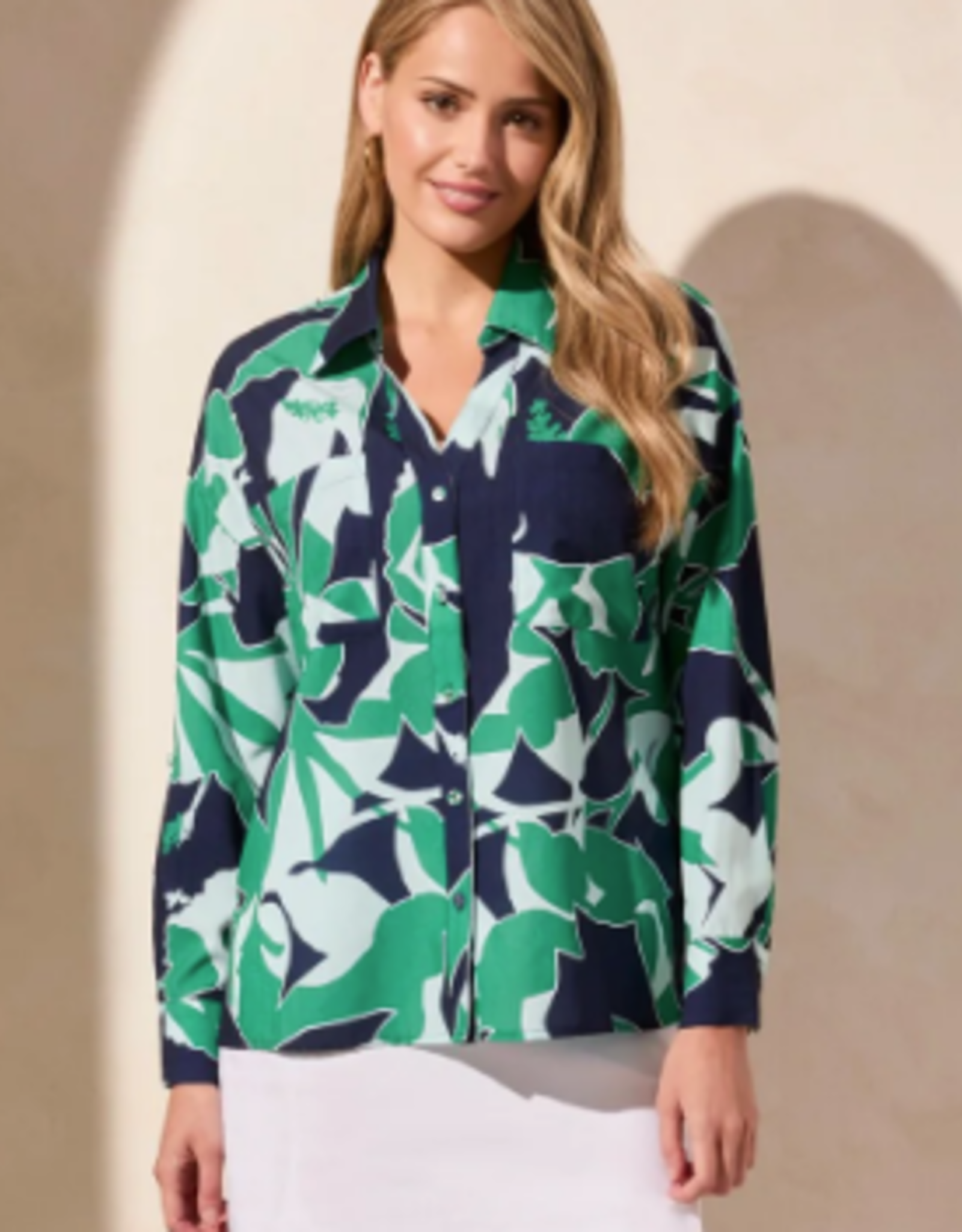 Tribal Tribal Kelly Green/Navy Button Up L/S Camp Shirt