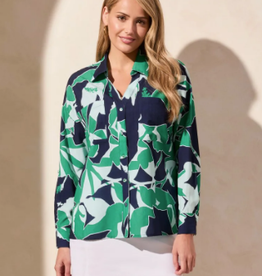Tribal Tribal Kelly Green/Navy Button Up L/S Camp Shirt