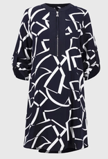 Joesph Ribkoff Joseph Ribkoff Midnight Blue/Vanilla Woven Geometric Print Straight Dress