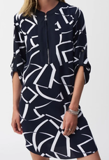 Joesph Ribkoff Joseph Ribkoff Midnight Blue/Vanilla Woven Geometric Print Straight Dress