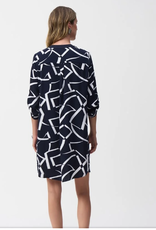 Joesph Ribkoff Joseph Ribkoff Midnight Blue/Vanilla Woven Geometric Print Straight Dress
