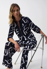 Joesph Ribkoff Joseph Ribkoff Midnight Blue/Vanilla Woven Geometric Print Straight Dress