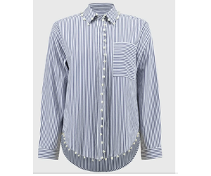 Joseph Ribkoff Midnight Blue/White Striped Stretch Shirt - Evelie