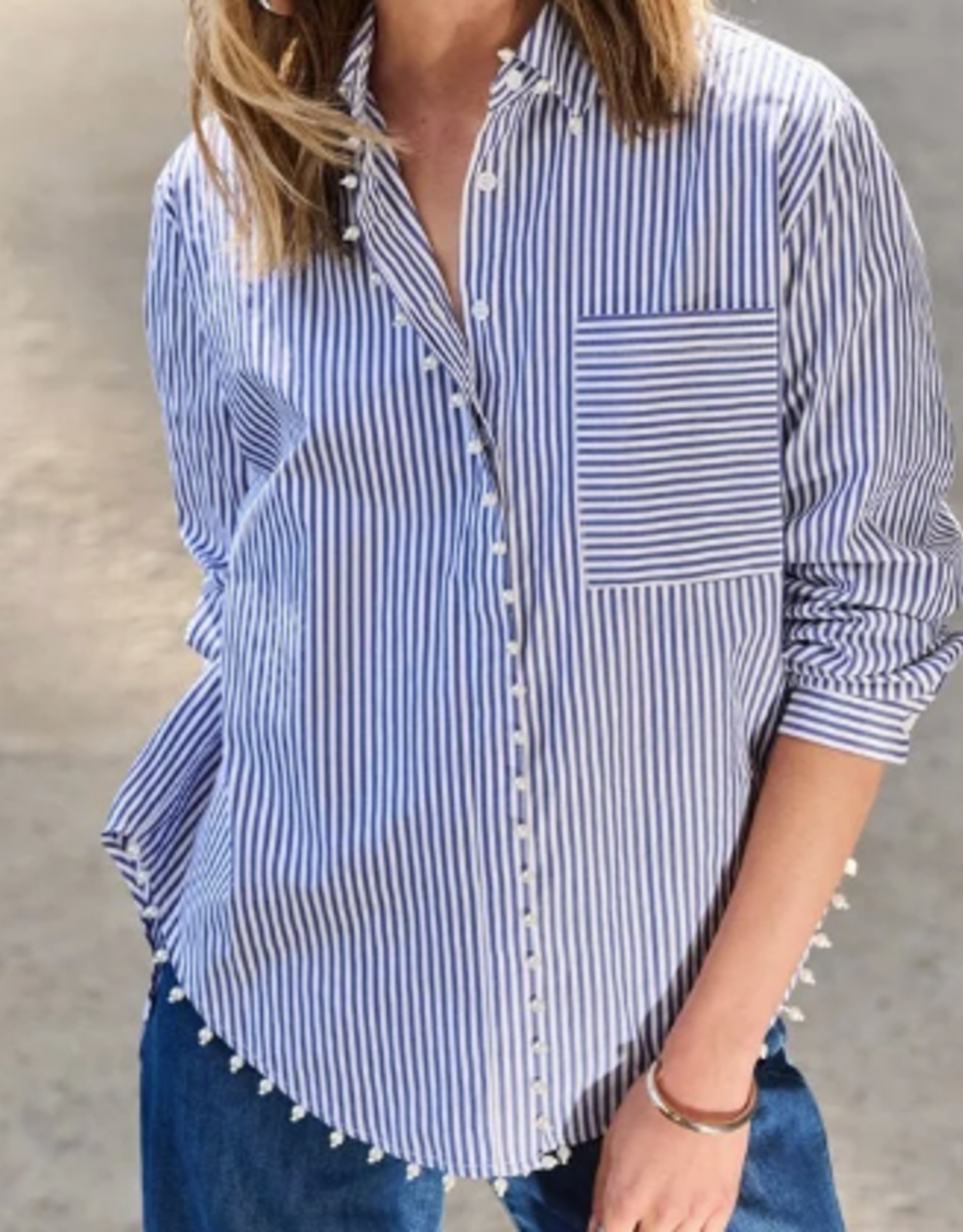 Joseph Ribkoff Joseph Ribkoff Midnight Blue/White Striped Stretch Shirt