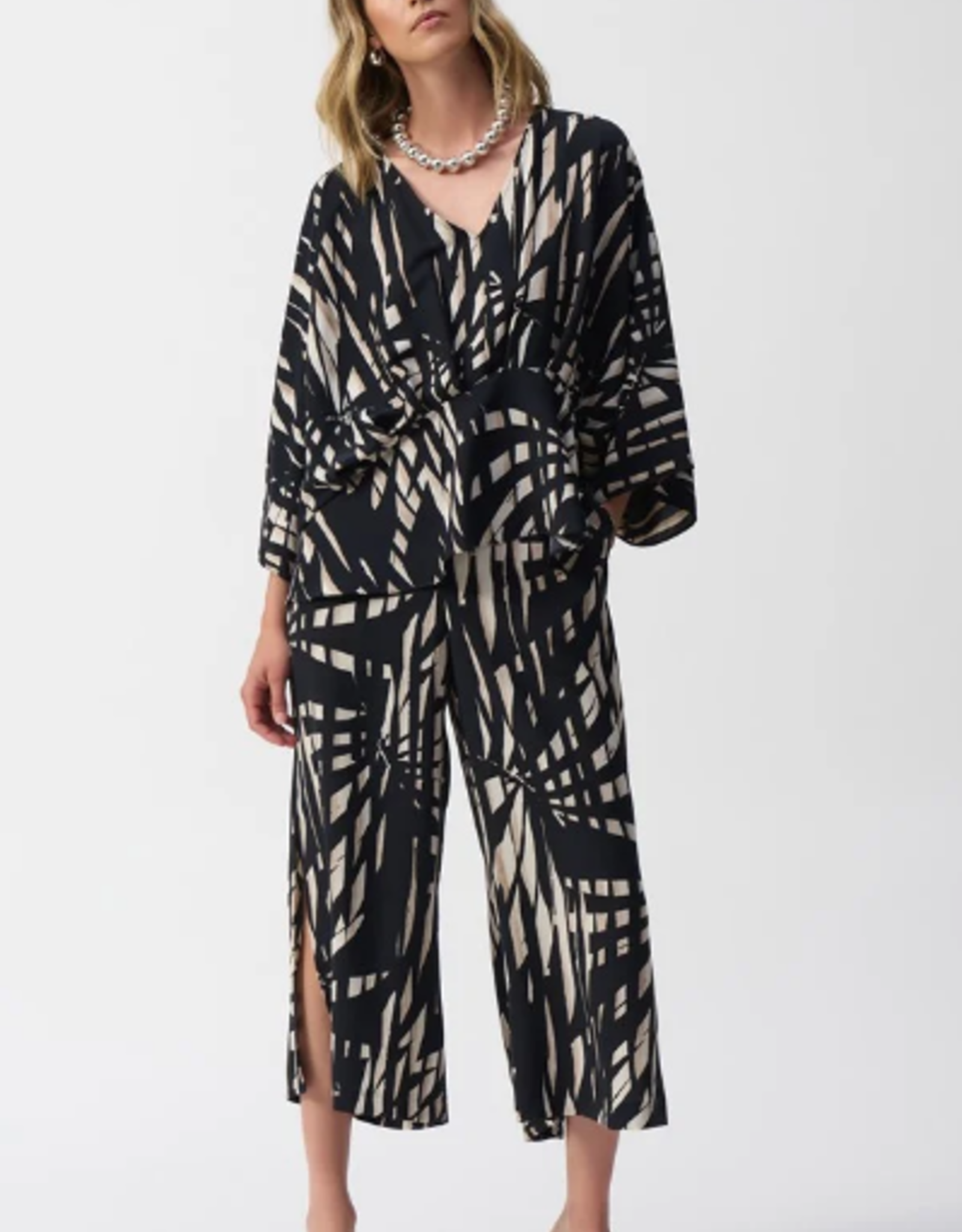 Joseph Ribkoff Joseph Ribkoff  Black/Tan  Woven Tropical Print Culotte Pant RK