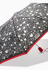 Brighton Brighton Black/White Heart Print Auto Open Red Stick Umbrella LO