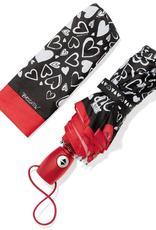 Brighton Brighton Black/White Heart Print Auto Open Red Stick Umbrella LO
