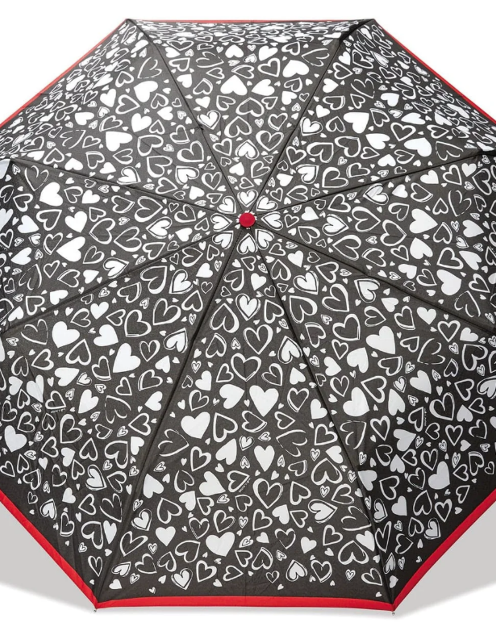 Brighton Brighton Black/White Heart Print Auto Open Red Stick Umbrella LO