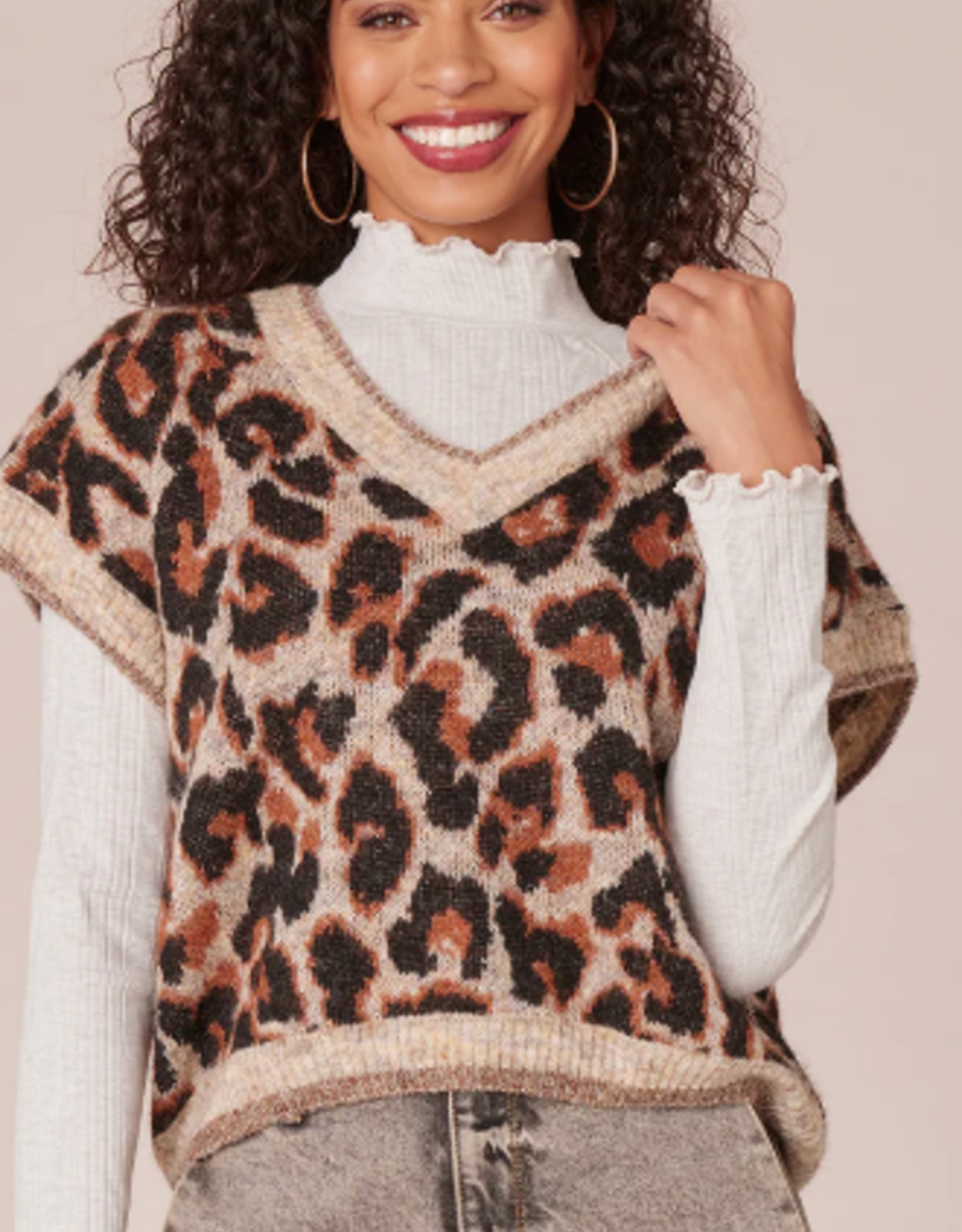 Democracy Democracy V-Neck Oatmeal Copper Animal Print  LL