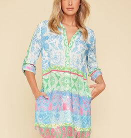 Renuar Renuar  Aquamarine Combo Print Shirt Dress CK