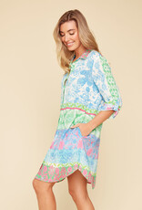 Renuar Renuar  Aquamarine Combo Print Shirt Dress CK