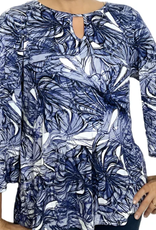 Ethyl Ethyl Blue/White Keyhole 3/4 Sleeve Top