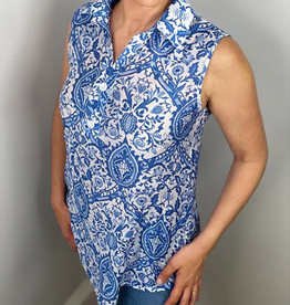 Ethyl Ethyl Blue/White Floral print Sleeveless Top BK