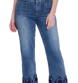 Tru Luxe Tru Luxe  Medium Wash  Denim Embroider Hem Crop  Jean