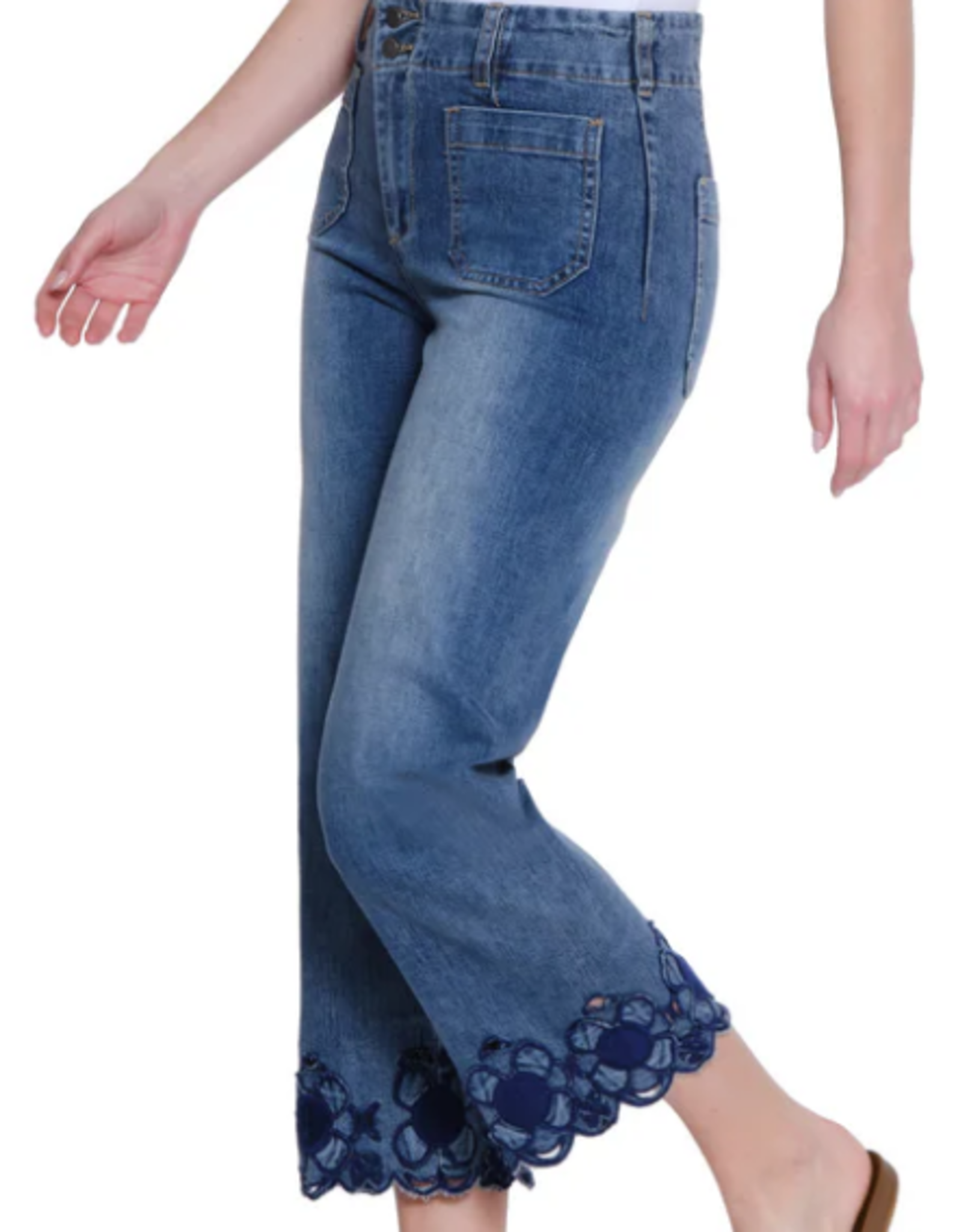 Tru Luxe Tru Luxe  Medium Wash  Denim Embroider Hem Crop  Jean