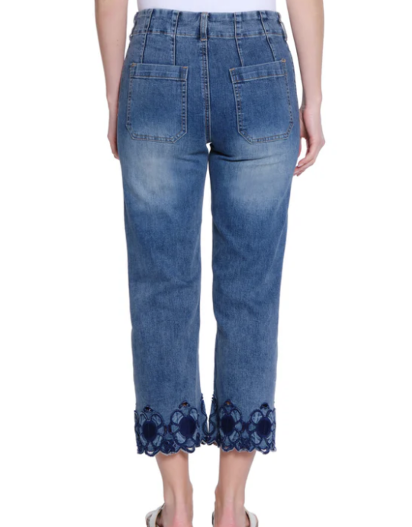Tru Luxe Tru Luxe  Medium Wash  Denim Embroider Hem Crop  Jean