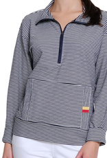 Tru Luxe Tru Luxe Navy/White Stripe 1/4 Zip Pull Over Top
