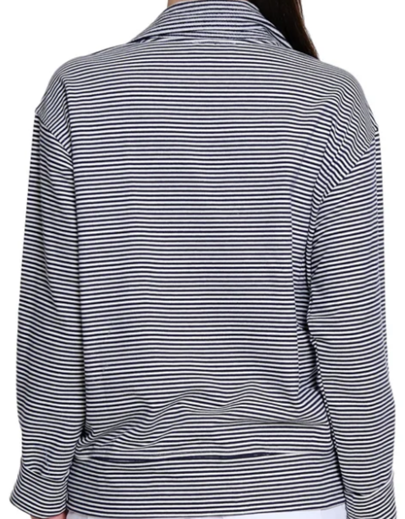 Tru Luxe Tru Luxe Navy/White Stripe 1/4 Zip Pull Over Top