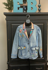 Tru Luxe Tru Luxe JM Light Wash Denim Blazer Embroidered Detail