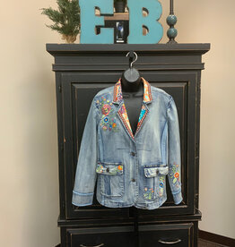 Tru Luxe Tru Luxe JM Light Wash Denim Blazer Embroidered Detail