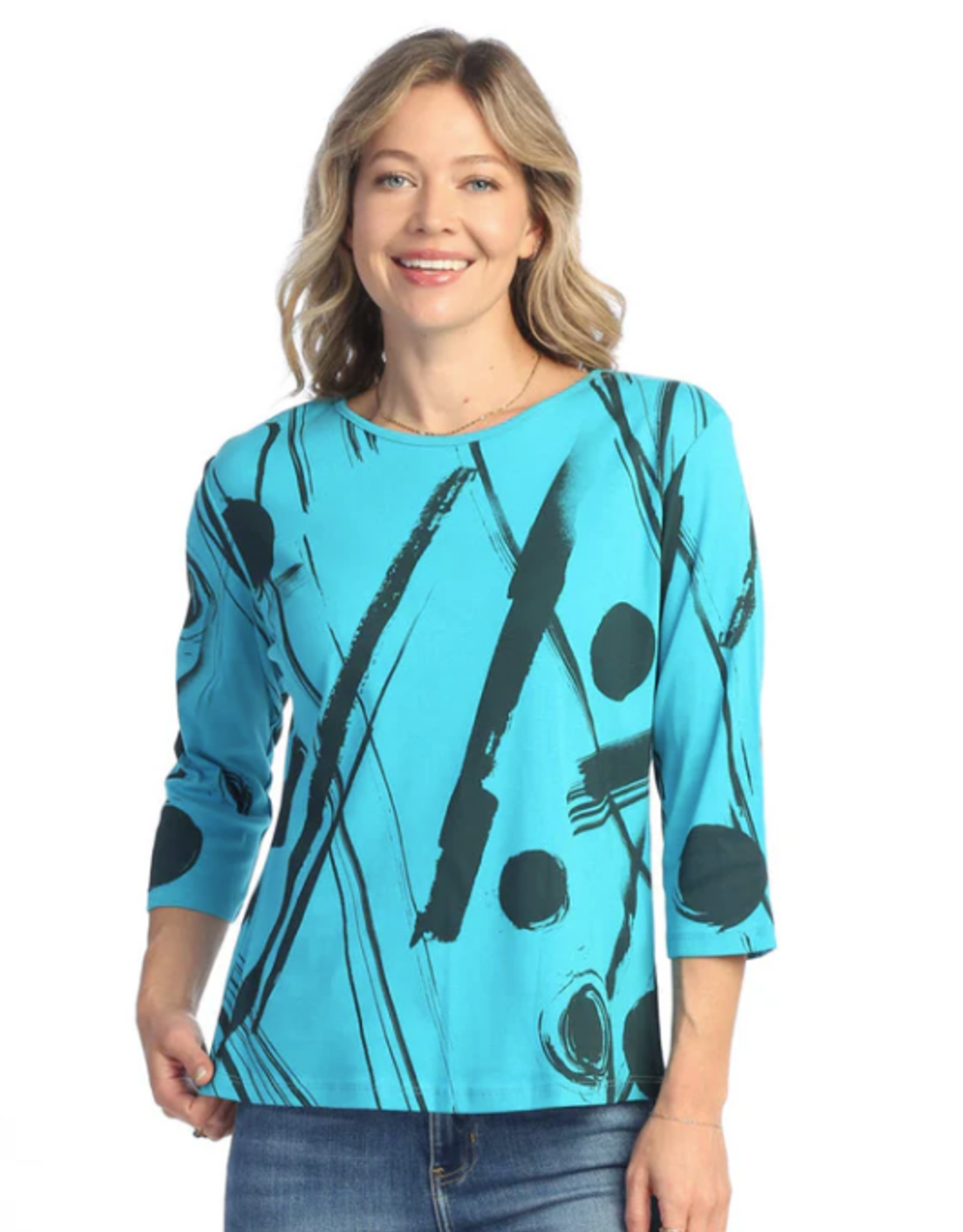 Jess & Jane Jess & Jane Round Neck Teal Bimba 3/4 Sleeve
