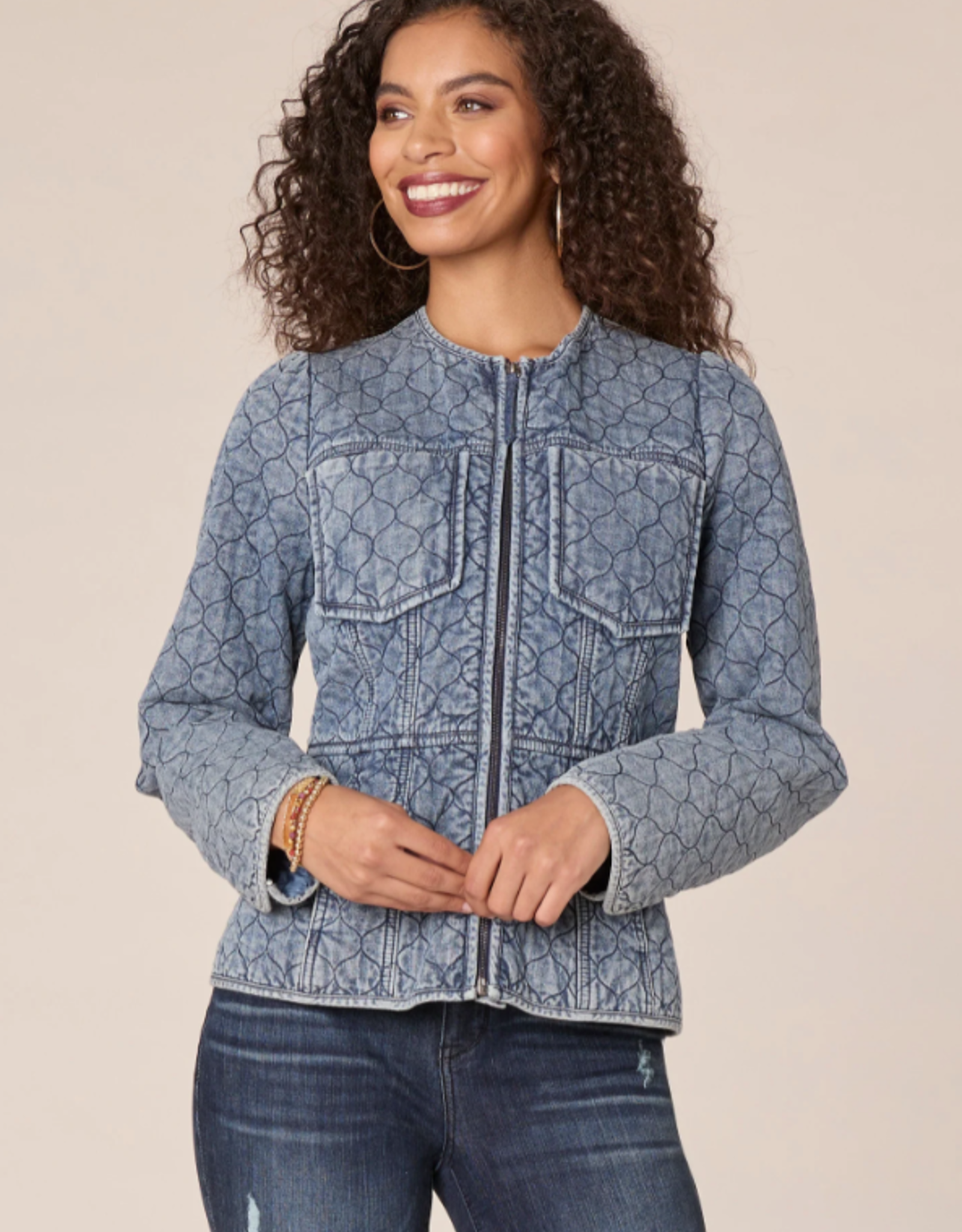 Shannon Passero Democracy B75669ULE Washed Denim Quilted Zip-Up Jacket CE