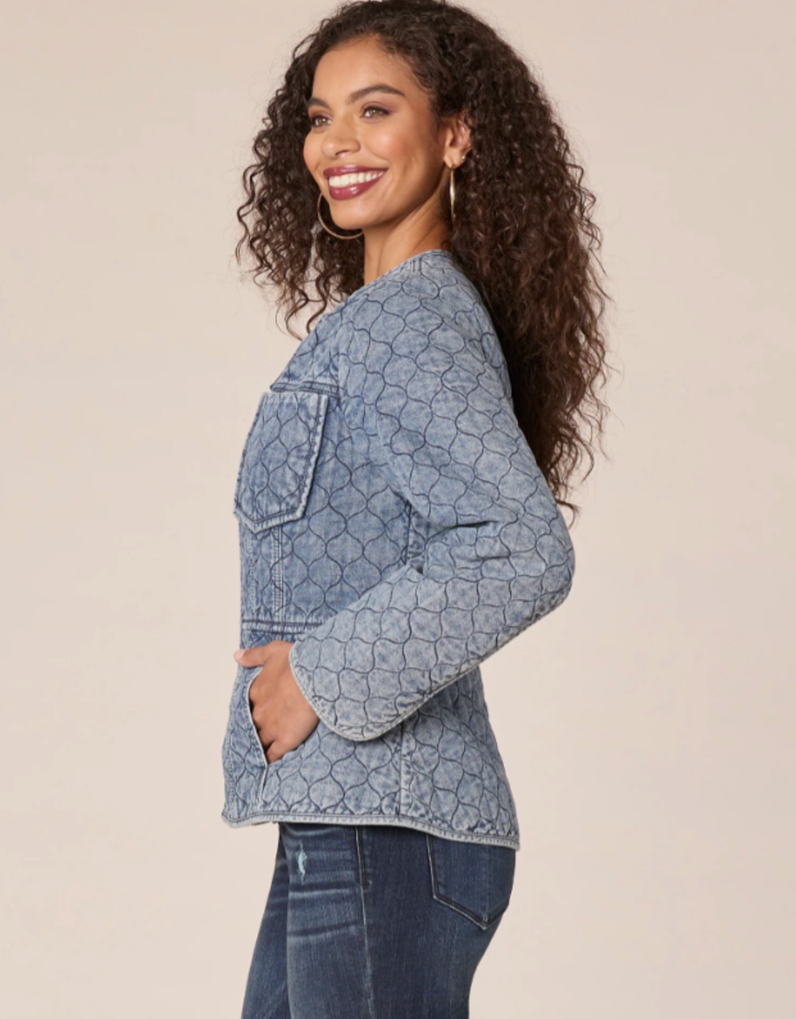 Shannon Passero Democracy B75669ULE Washed Denim Quilted Zip-Up Jacket CE