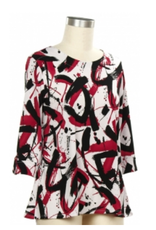 L.Hamrick Southern Lady 41B2 Red/Black Brush Print 3/4 Sleeve Top BR
