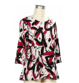 L.Hamrick Southern Lady 41B2 Red/Black Brush Print 3/4 Sleeve Top BR