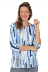L.Hamrick Links 41C2 Blue/Grey Brush Print Button Shoulders 3/4 Slv Top BO