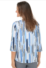 L.Hamrick Links 41C2 Blue/Grey Brush Print Button Shoulders 3/4 Slv Top BO