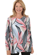 L.Hamrick Links  Pink/Grey Petal Print L/S Double Pocket Top BR