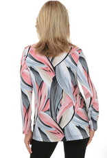L.Hamrick Links  Pink/Grey Petal Print L/S Double Pocket Top BR