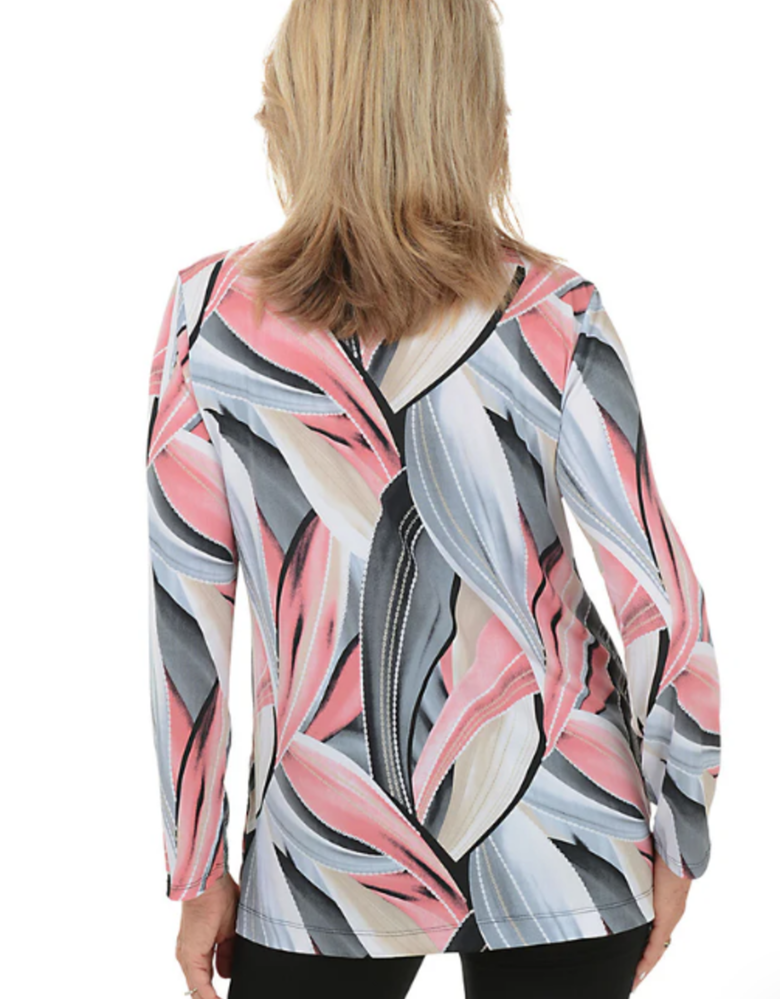 L.Hamrick Links  Pink/Grey Petal Print L/S Double Pocket Top BR